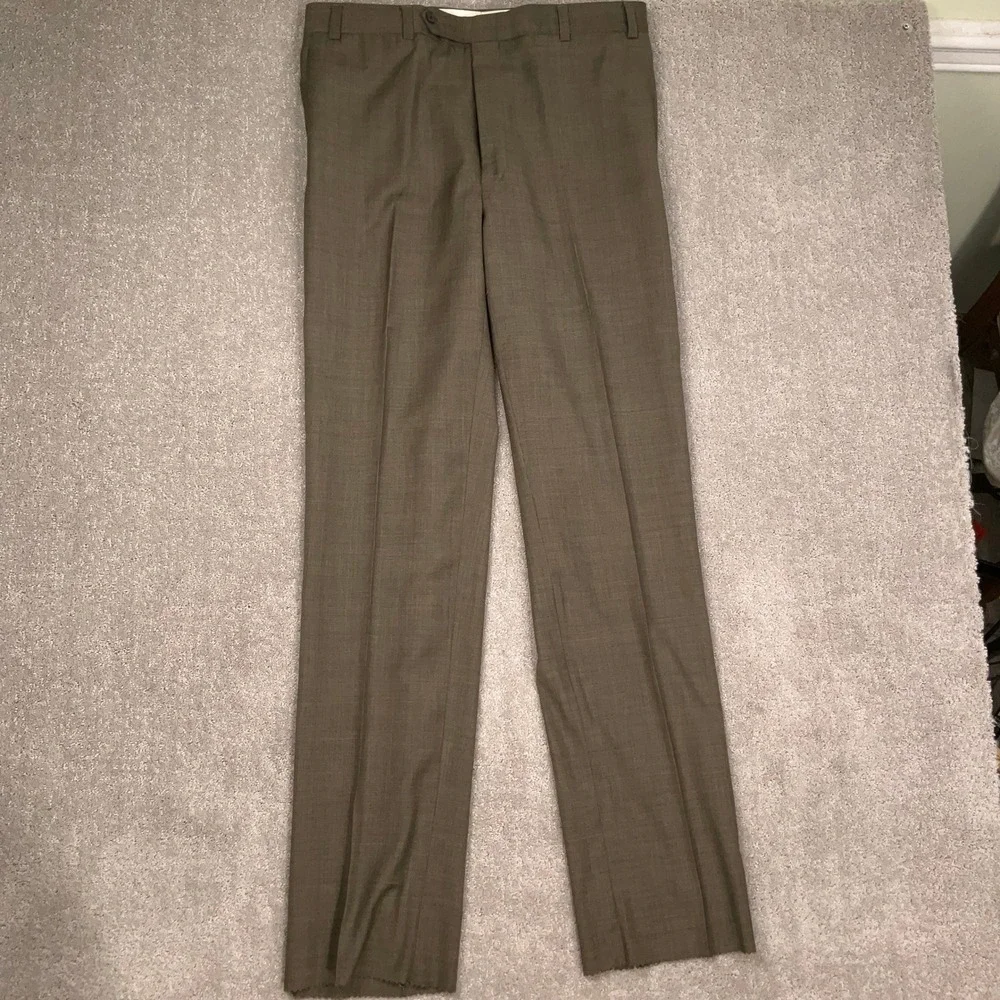Nautica Suit Men 43R W37 Olive Brown Glen Plaid 3-Button Wool  Unhemmed
